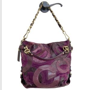 Vintage Coach Inlaid C Brooke Shoulder Bag Plum Purple Leather Suede Y2K Hobo